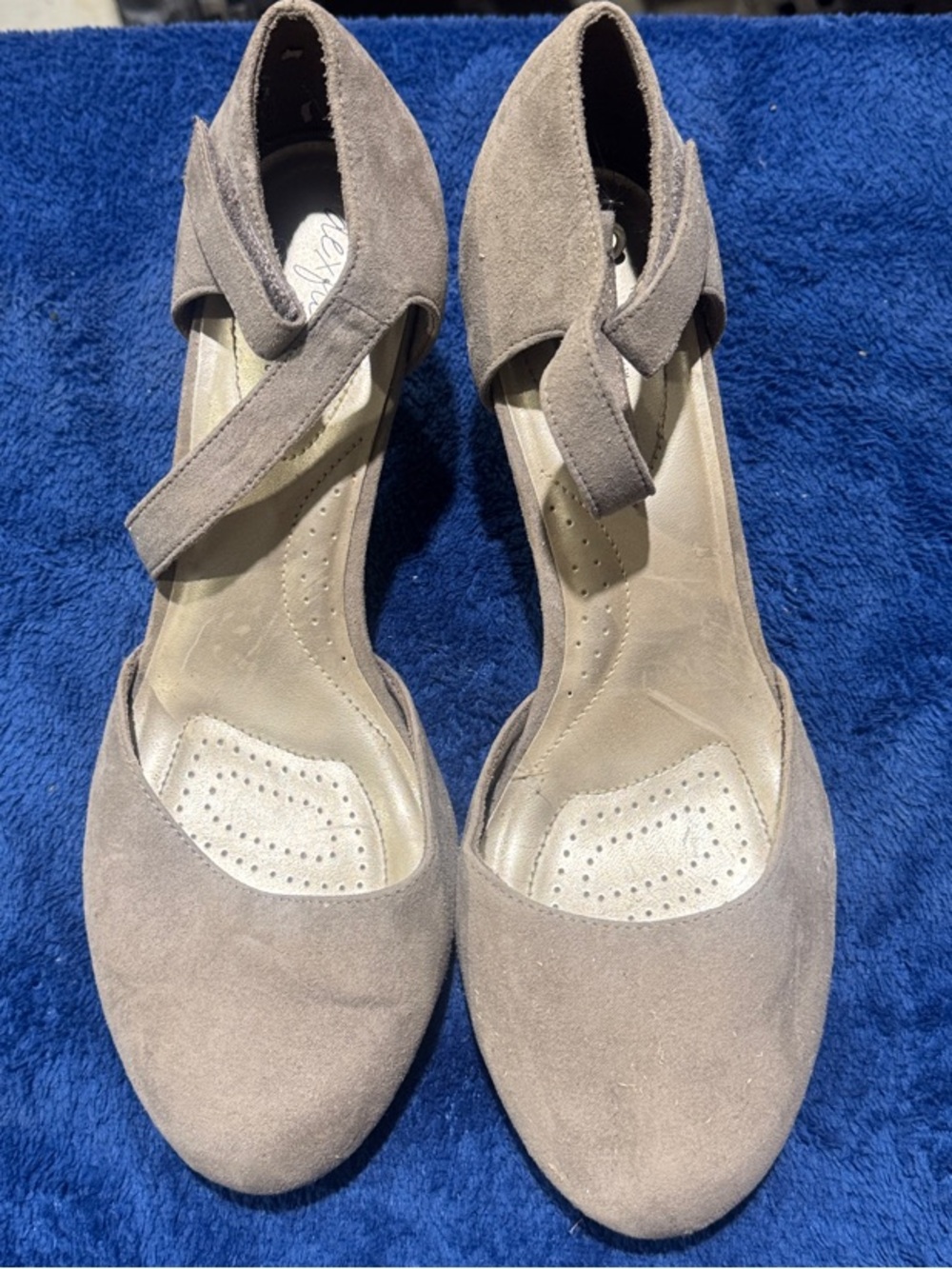 dexflex comfort Taupe Suede Ankle-Strap Closed-Toed Heels